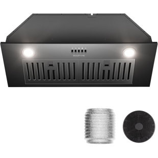 30 Inch Range Hood Insert, 600 CFM Convertible Ducted/Ductless Kitchen Hood with Matte Black Finish on Stainless Steel, 3-Speed Exhaust Fan with LED Lights, Baffle & Carbon Filters
