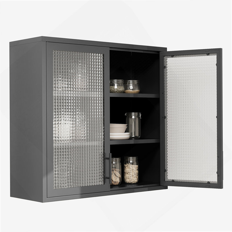 Armoire murale rétro avec portes en verre gaufré