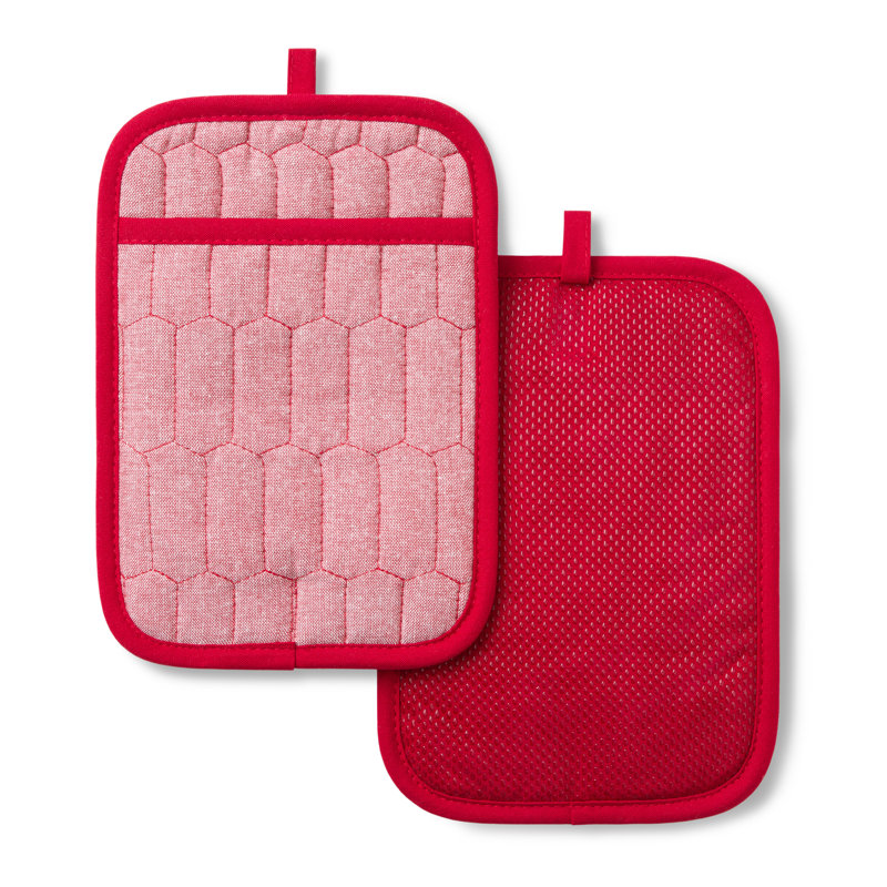 Ensemble de 2 porte-casseroles matelassés en chambray matelassé MARTHA STEWART 7 po x 10 po, Rouge