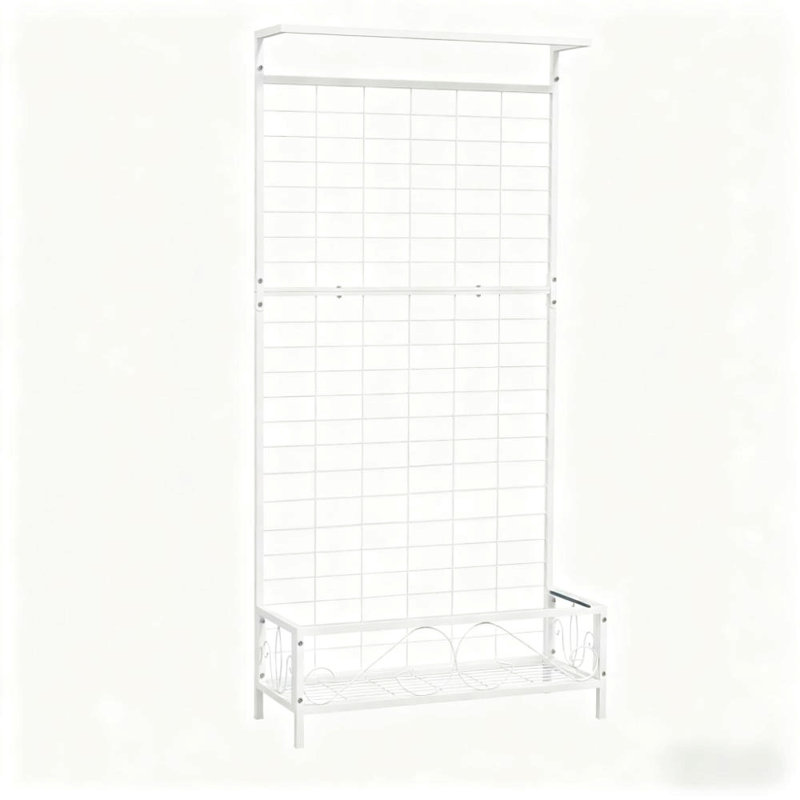 White Plant Holder,Metal Tall Plant Stand With Trellis And Hanging Bar,For Indoor Outdoor Use
