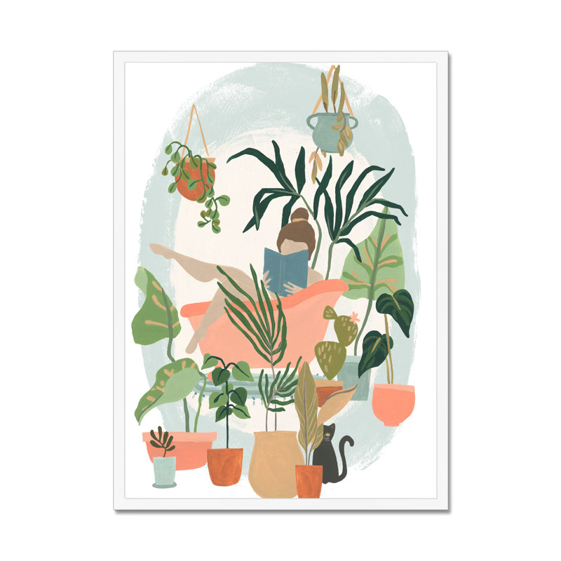 Plant Lady Bath I by June Erica Vess - Painting, 122cm H x 81cm W, Black Floater Framed