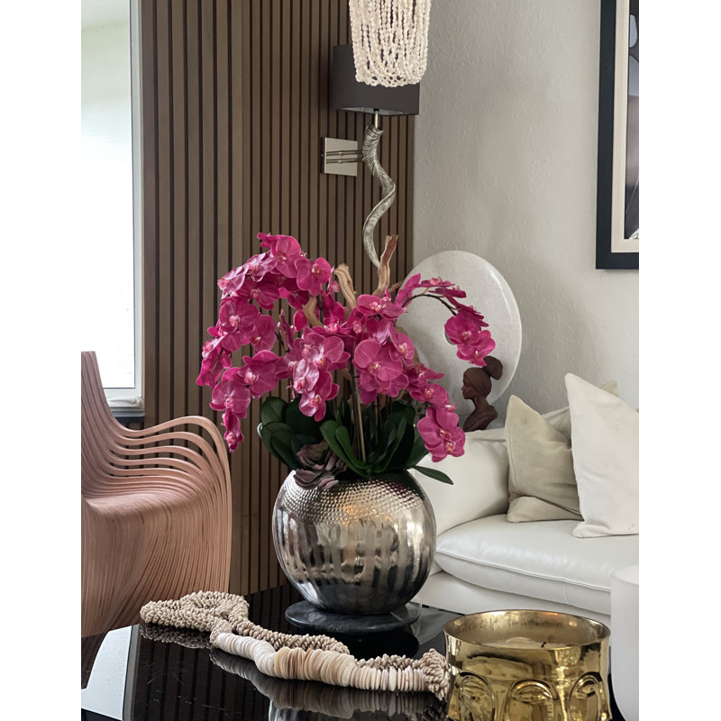 Olympian Phalaenopsis Orchids Centerpiece in Planter, Pink, Gold