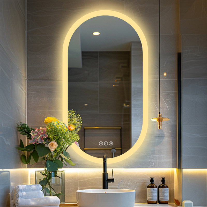 Oval LED Wall Mirror, 80cm H x 50cm W