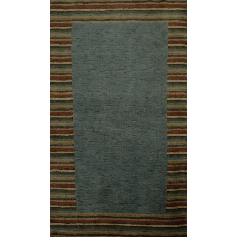 Modern Gabbeh Style Oriental Rug 3x6 Featuring Bold Striped Edges