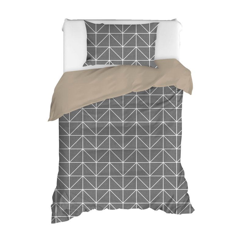 Ensemble de housse de couette 100% coton anthracite Lowrey, Housse de couette simple + 1 taie d'oreiller 31 po