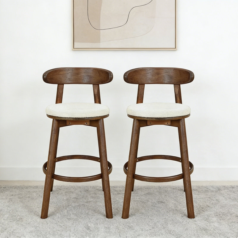 Tabourets de bar ronds à coussins, ensemble de 2, tabourets de bar et de comptoir à structure en bois d'hévéa, Noyer