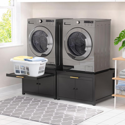 Washer Dryer Laundry Pedestal 29" Universal Fit Anti-Vibration Stand with Built-in Drain Pan + Hose