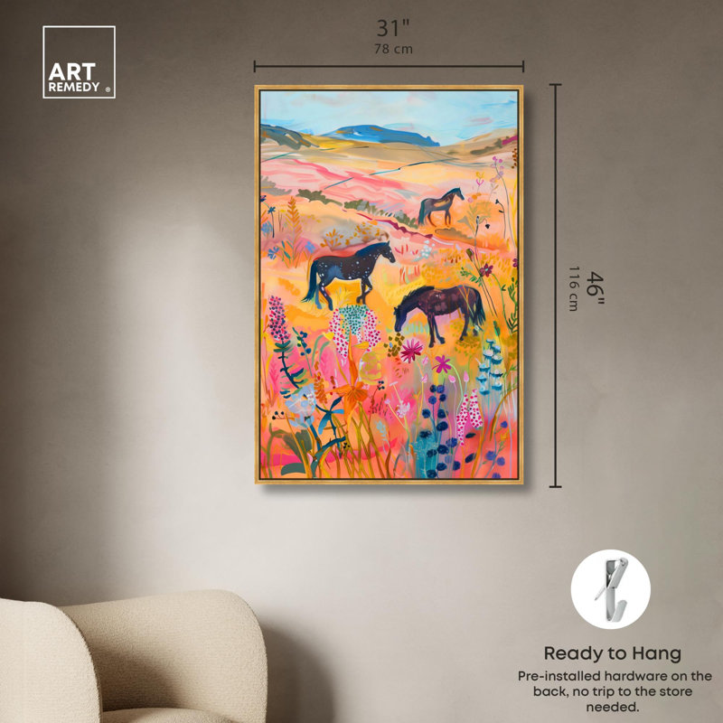 Impression sur toile «Chevaux Beautiful Pasture II» par Art Remedy, H 46 po x l 31 po, Cadre flottant doré
