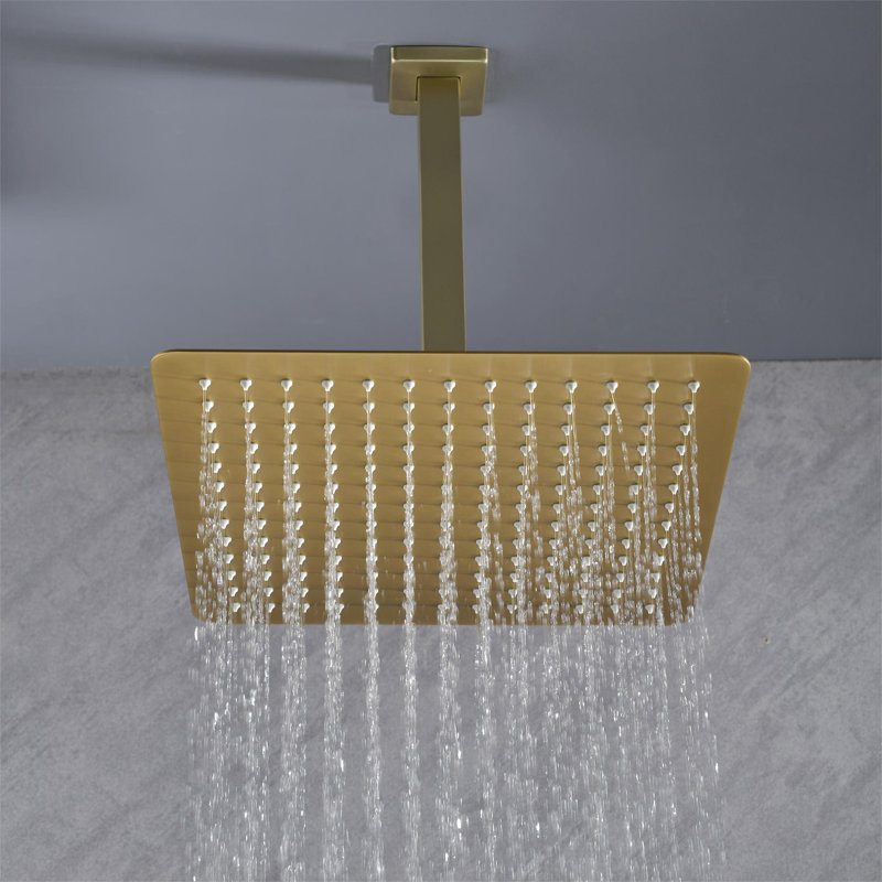 12-Inch High-Pressure Rain Shower Head With Shower Arm, Brushed Gold