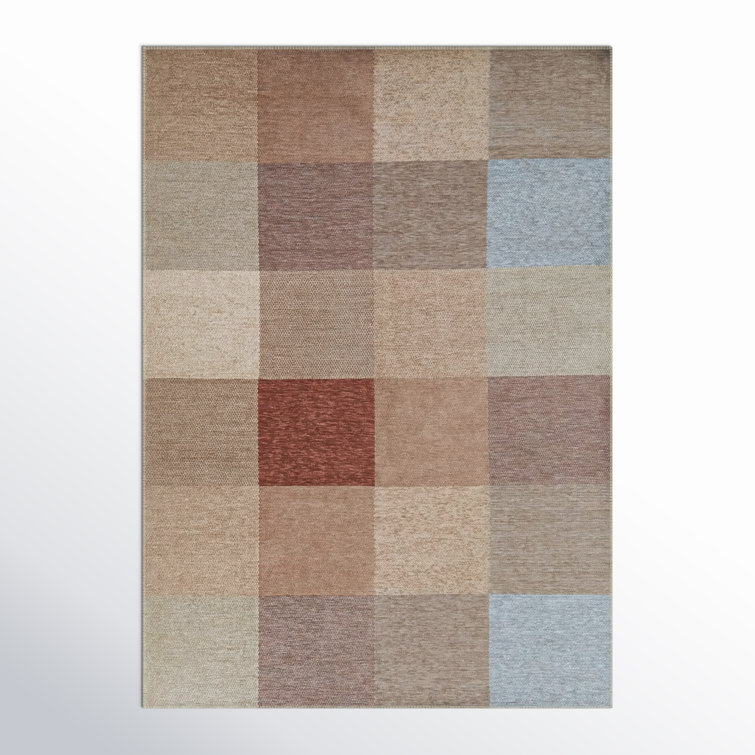 Rectangle Clements Geometric Recycled P.E.T. Area Rug in Rust/Blue/Brown