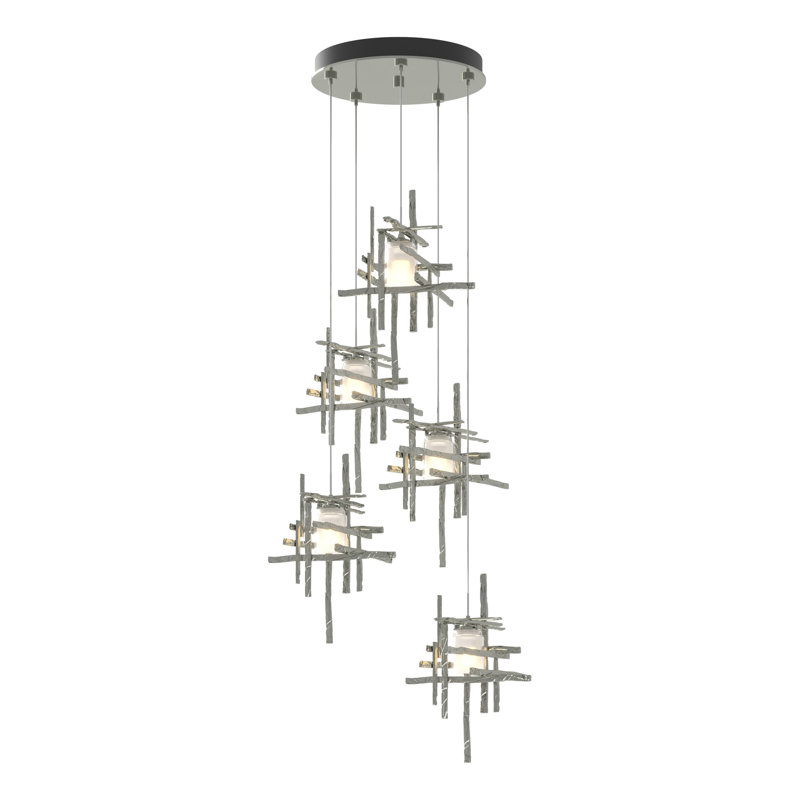 Tura 5 - Light Cluster Pendant, 50" - 130", Seeded Clear, Sterling