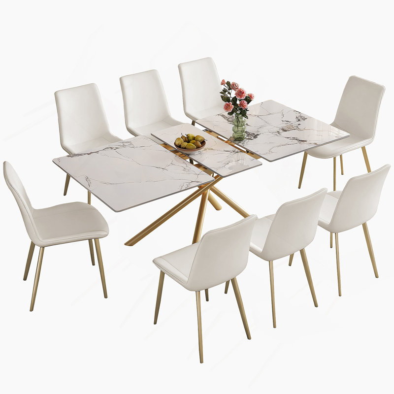Table de salle à manger extensible avec rallonge et 8 chaises pour petits appartements, cuisine