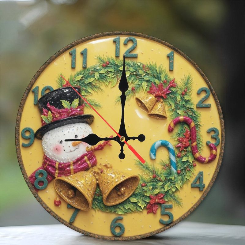 Horloge de Noël-Bonhomme de neige-Couronne-Cloches