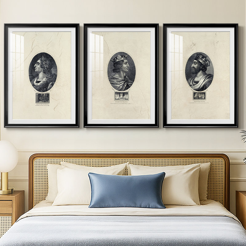 Royal Portraits IX - reproduction sur mesure encadrée de qualité supérieure - 3 pièces, Noir, H 21 po x l 30 po