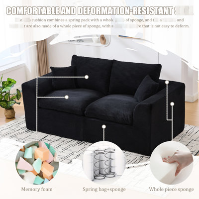 2 places avec support haute densité, tissu velours côtelé doux et accoudoir incurvé pour chambre à coucher modulaire confortable en mousse de résilience modulaire