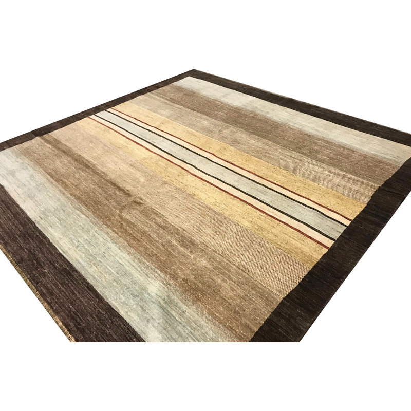 Tapis beige, bleu et brun noué à la main de haute qualité