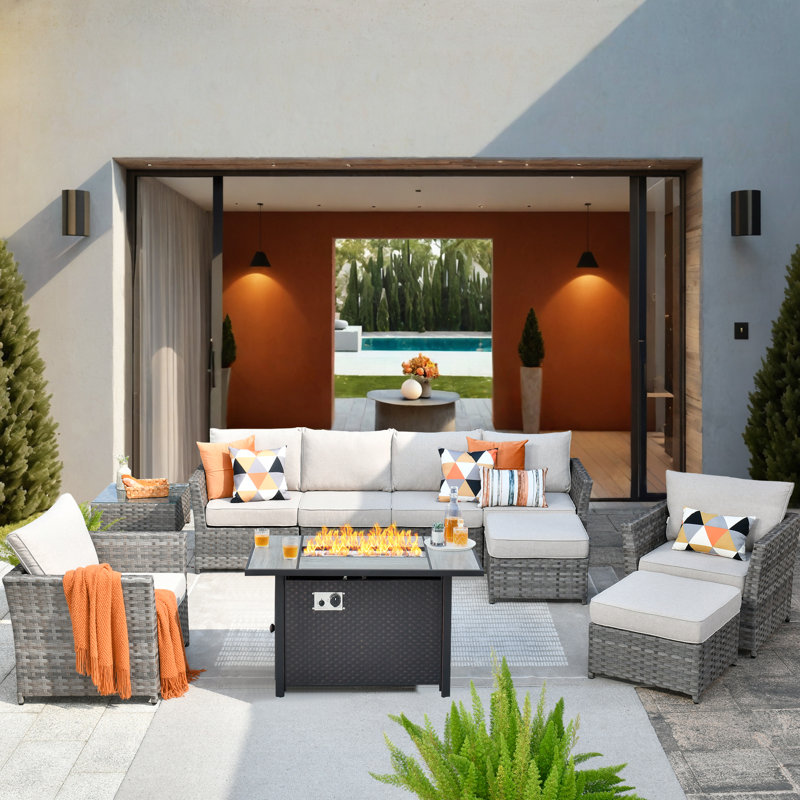 Ignatz 10 - Piece Patio Furniture Set With Cushions, Denim Blue