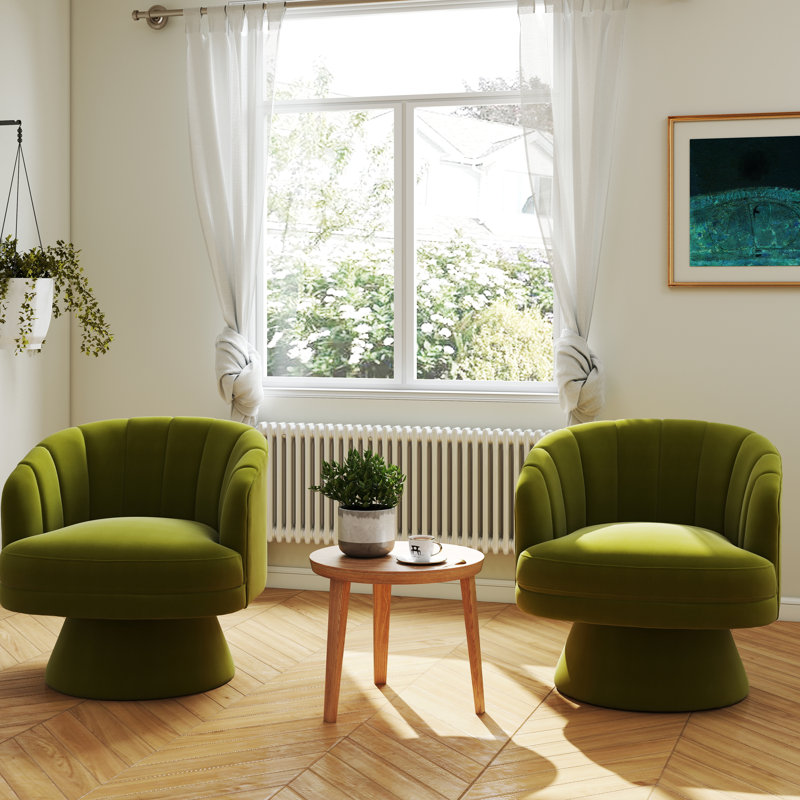 Murrow Velvet Swivel Barrel Chair(Set of 2), Green