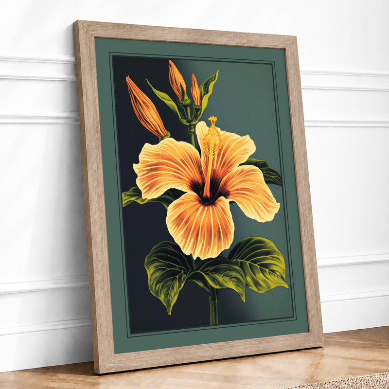 Golden Hibiscus Botanical - Print, A1 - 84.1 x 59.4 cm, Oak