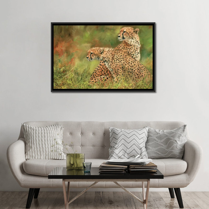 «Paire de guépards», impression sur toile, H 18 po x l 26 po x P 1,5 po, Toile avec cadre noir, Pas de tapis