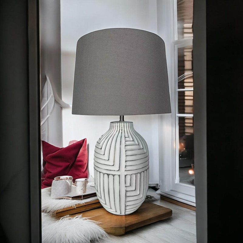 Nuangola Concrete Table Lamp – Hand-Finished Textured Base with Cotton Shade, Ideal for Bedside or Living Room