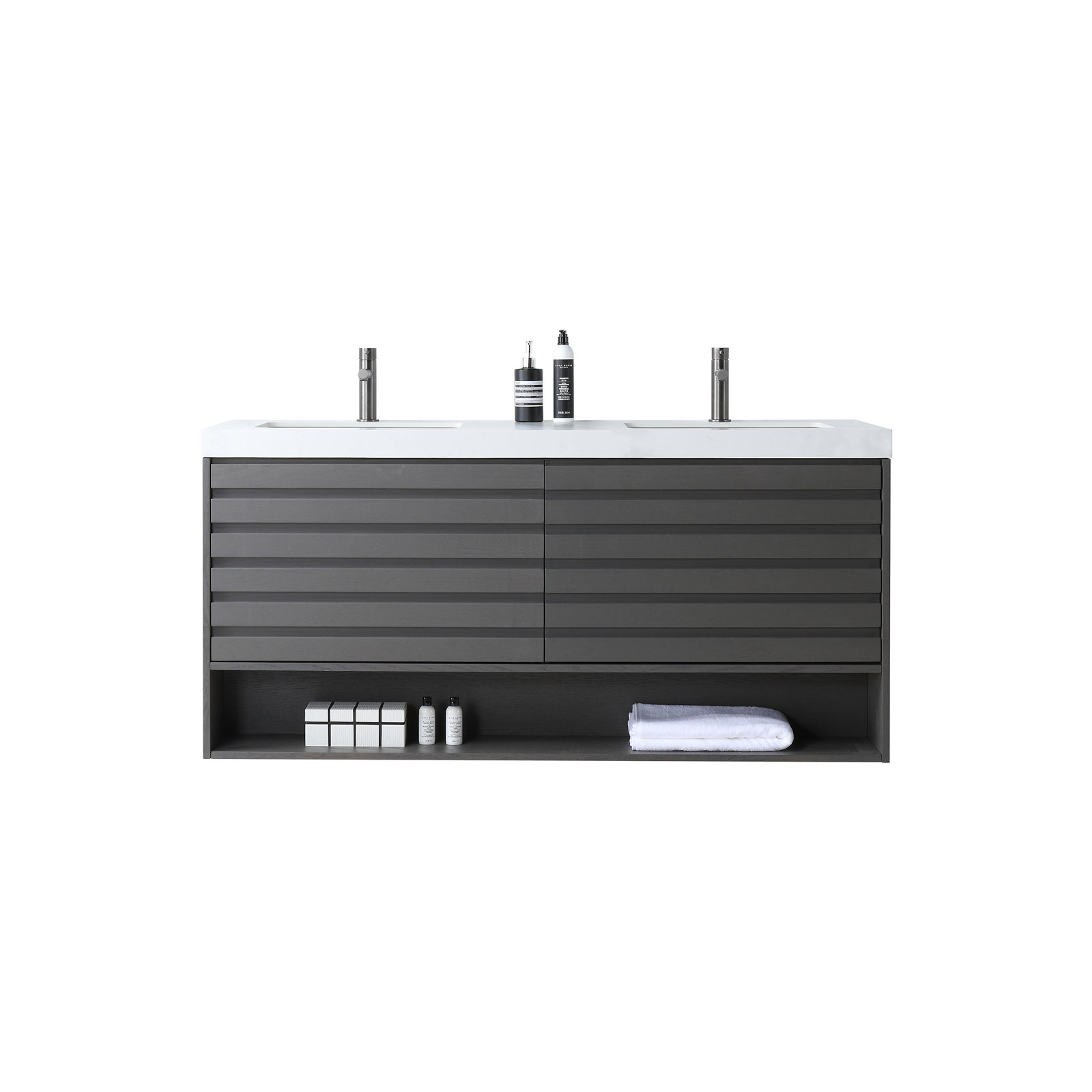 Maumelle 60" Cedar Double Bathroom Vanity, Charcoal, White