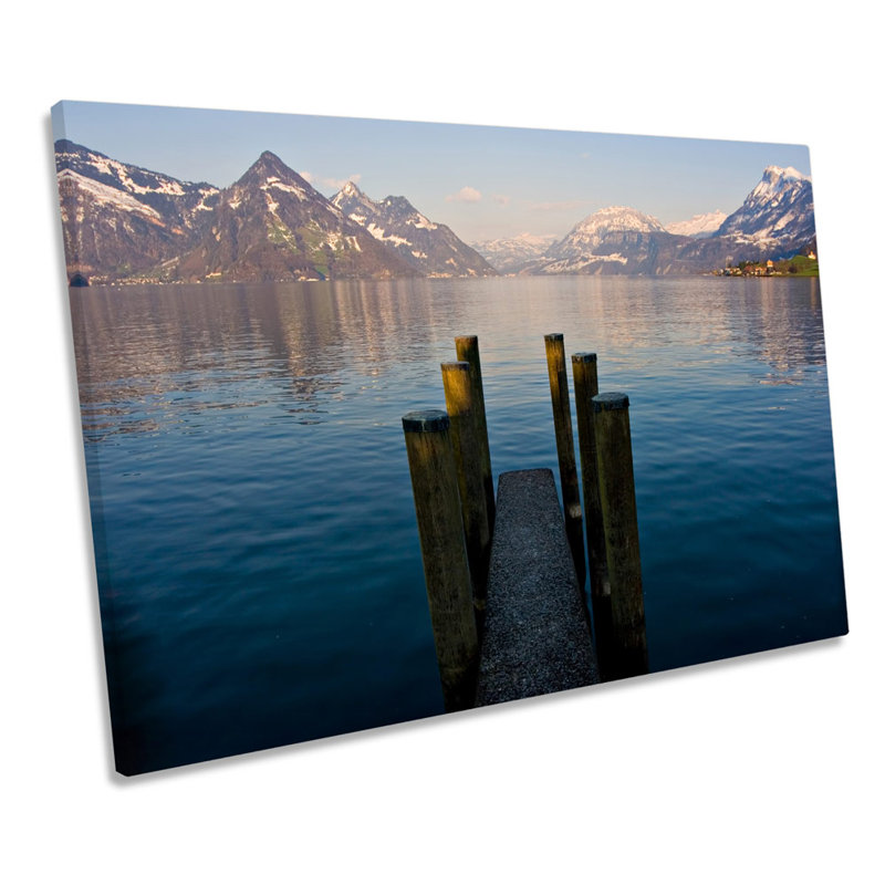 Jetty Pier Mountain Lakes - Wrapped Canvas Print, 30.5cm H x 45.7cm W x 2cm D