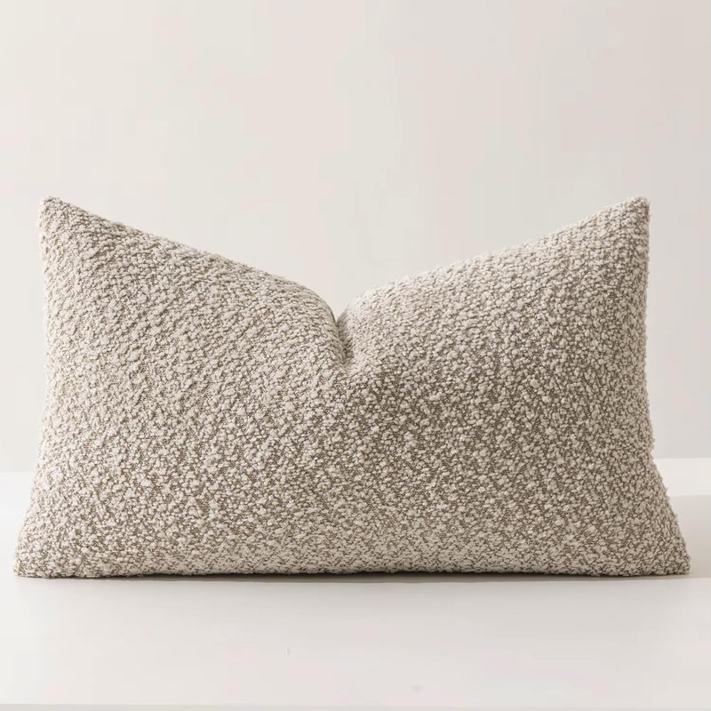 Soft Chenille Bouclé-style Filled Throw Pillow, Rectangle 12"H x 20"W, Brown