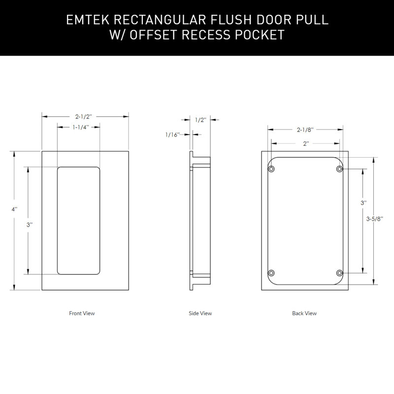 Emtek Rectangular Flush Door Pull w/ Offset Recess Pocket,, Polished Nickel