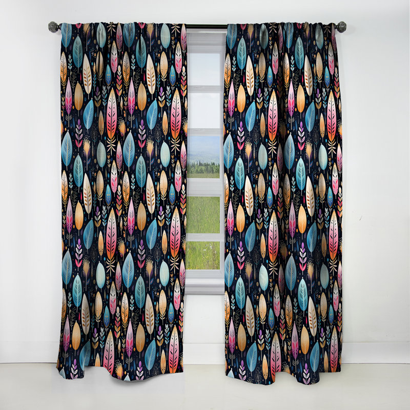 Tribal Dreamscape Feather Motif Boho II - Rideau occultant abstrait Boho - 1 panneaux, L 52 po x L 95 po