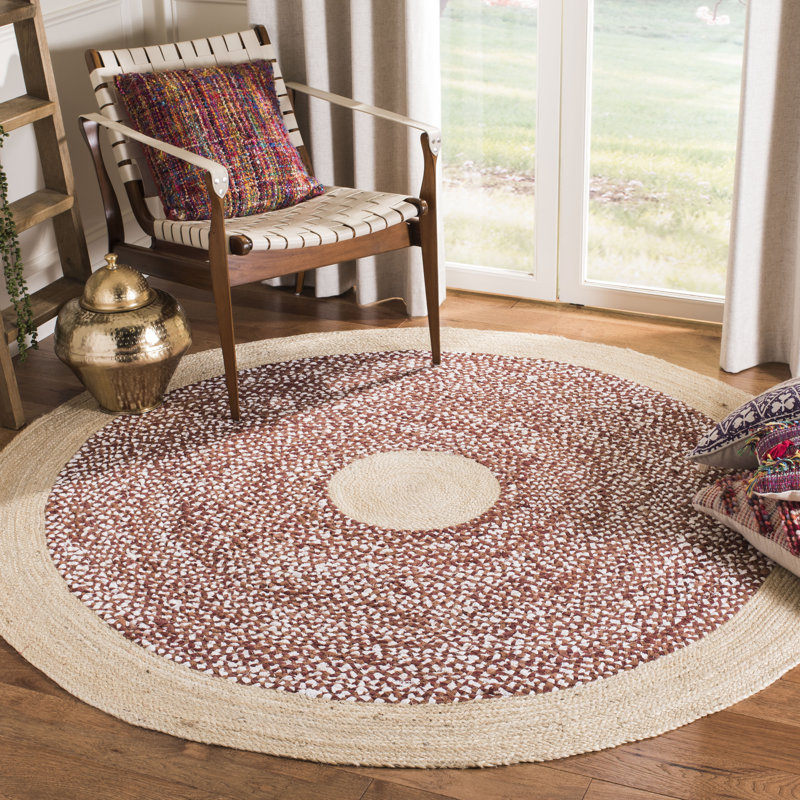 Tapis en jute de coton tissé à la main Abhay, Rond 3 pi
