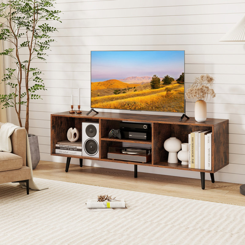 47.5" Console Cabinet For 55-inch Tvs With Storage Shelves Heavy-duty Metal Legs, Brown