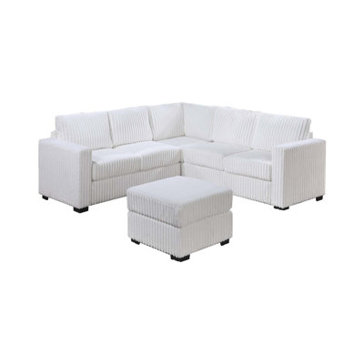 4 Sectional With , Milk Coloured Fur-like Corduroy, L-shaped Configuration, Square Arms, Comfortable For Daily Use White And , Setup, Arm , Modern Interior Piece