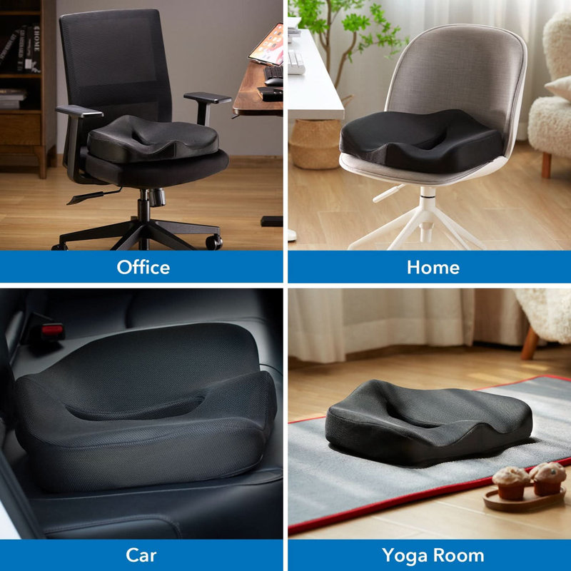 Ergonomic Black Memory Foam and Gel Seat Cushion with Mesh Cover