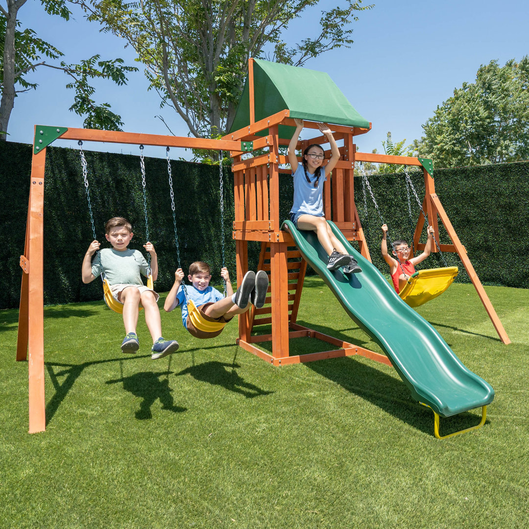 Sportspower Sherwood Wooden Swing Set with Lifetime Warranty on 8' Double Wall Slide Sportspower
