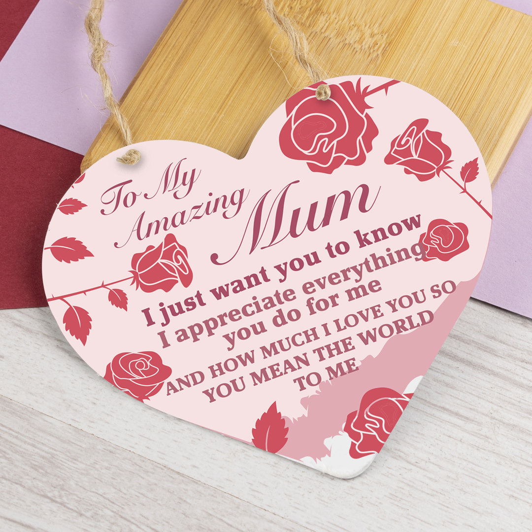 WOODEN HEART PLAQUE AMAZING MUM