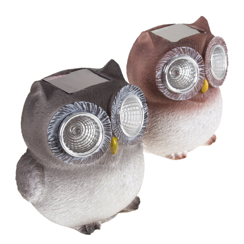 Weather-Resistant Solar LED Owl Garden Statues, Set of 2