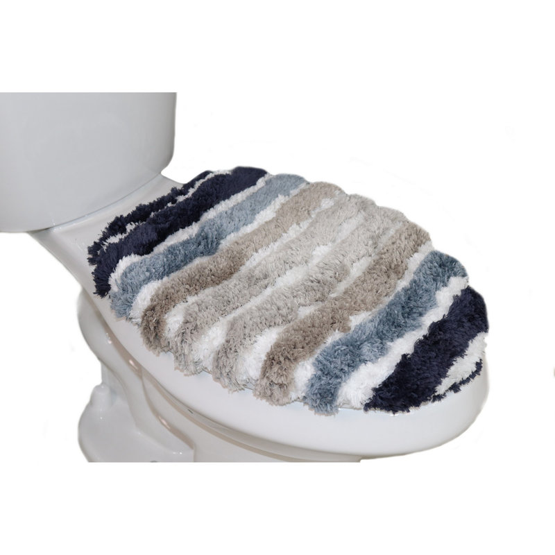 Soft Microfiber Bathroom Toilet Lid Cover, Machine Washable Seat Covers, 18x18, Stays in Place Rubber Backing, Fits Most Round, Elongated and Oblong Lids, Home Decor Accessories, Navy