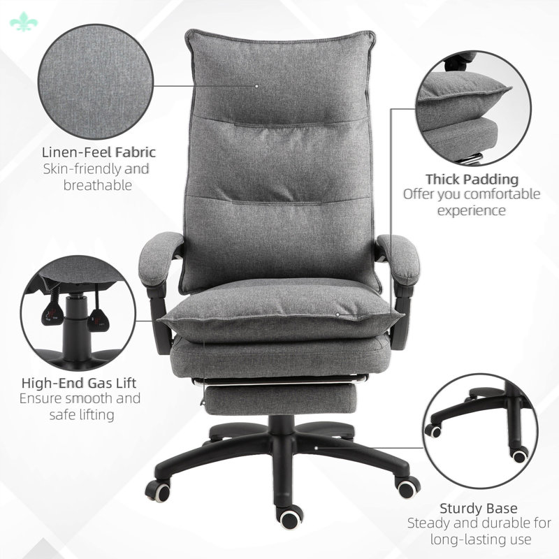 360° Swivel Executive Home Office Chair with Adjustable Height and Footrest and Double Padding