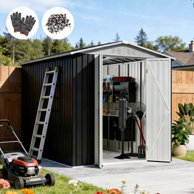 6x9 FT Steel Outdoor Storage Shed,Galvanized Metal Garden Shed,Steel Tool Shed with Lockable Door & Gable Roof Waterproof, Rust-Resistant for Garden Backyard Patio Lawn Black