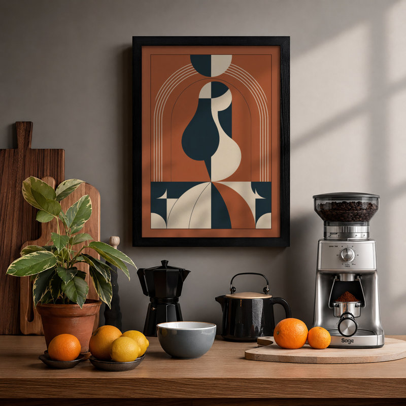 Symmetrical Forms Geometric - Framed Print, A2 - 59.4 x 42.0 cm, Black