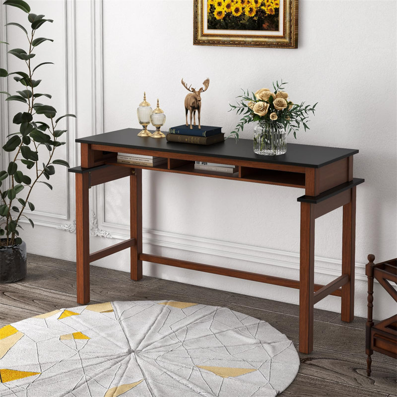 Ebern Designs Bar Table With Power Outlets Counter Height Table With Storage Compartments Wooden, Walnut, Black