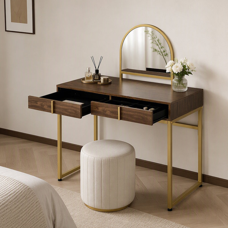 Coiffeuse avec miroir et plateau à bijoux