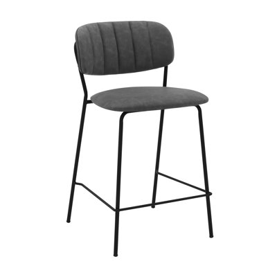 Tabouret de bar gris en similicuir de 26 po - base stable à 4 pieds, repose-pieds carré, limite de 250 lb, guide de configuration transparent, siège confortable à hauteur de comptoir, étapes d'assemblage