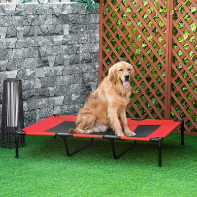 Lit pour chien surélevé 48 po x 36 po - portable avec filet respirant et sac de transport. Structure en métal. Rouge. Idéal pour l'intérieur, l'extérieur, le camping et les voyages. Favorise une expérience de repos confortable