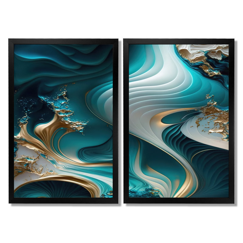 «Abstract Geode Turquoise - Abstract Marble Wall Art Decor», reproduction sur toile abstraite turquoise 2 pièces, Noir