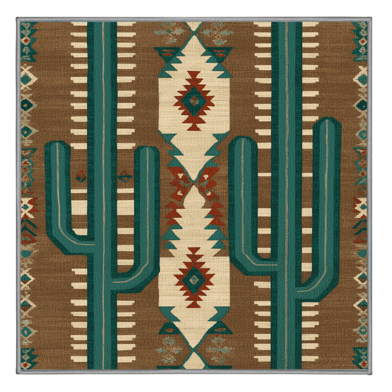 Washable Cactus Pattern Southwestern Area Rug, Square 7' x 7'