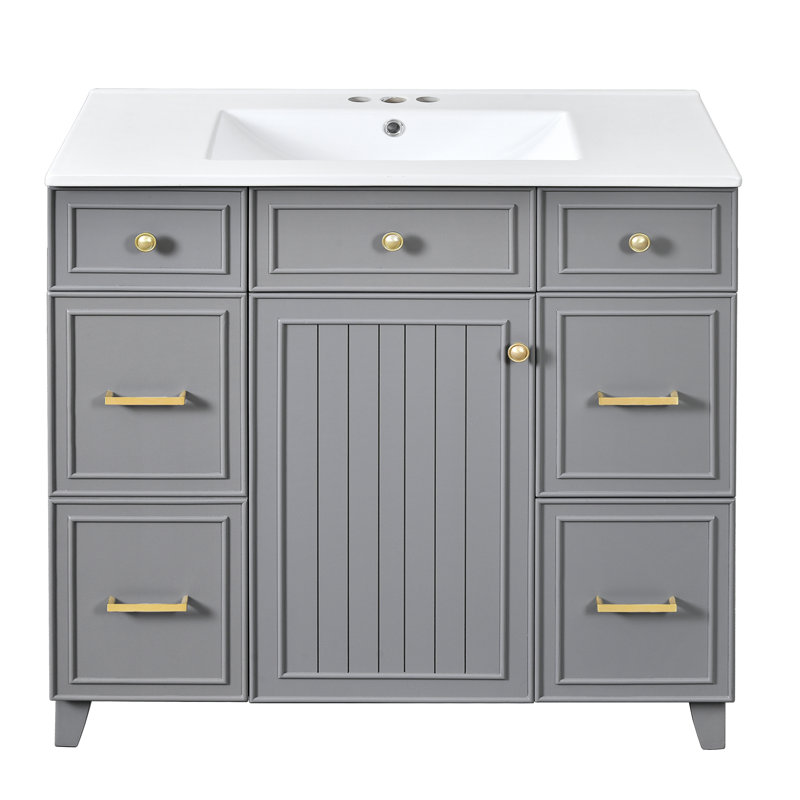 Meuble-lavabo 36 po avec lavabo en céramique, Gris