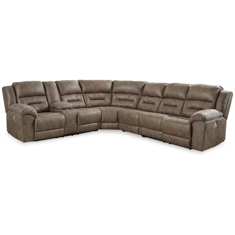 Beige Faux Leather Four Piece Sectional with Pillow-top Arm