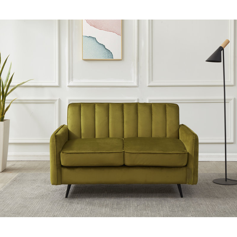 Acke 2 Seater Velvet Loveseat, Olive 